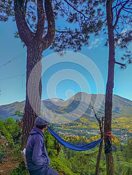 View of Mount Pangrango, West Java, in the morning from Puncak Bogor.  Sunday 14 May 2023