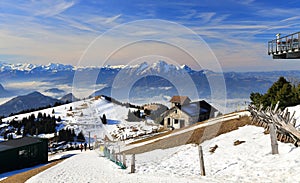 View of Mount Pilatus from the top of Mount Rigi, Swiss Alps. Switzerland, Europe.
