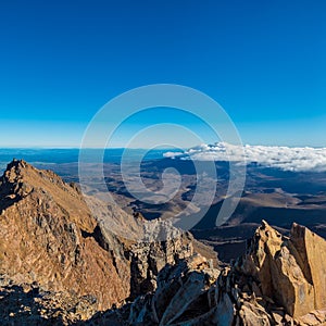 The view from mount ruapehu looking across to mount ngauruhoe mt doom in light cloud