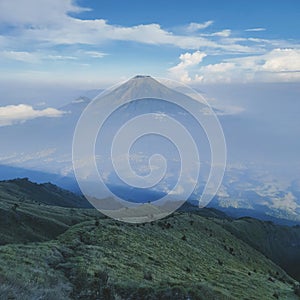 View of Mount Sindoro from Mount Sumbing