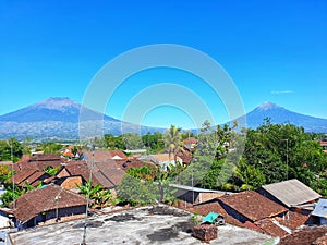 View of Mount Sumbing and Mount Sindoro from the corner of Temanggung City