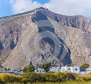 A view of Mount Taygetus from Perissa, Santorini