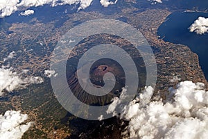 View of Mount Vesuvius and the seafront from the plane