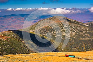 View of The Mount Washington Cog Railway and distant ridges of t