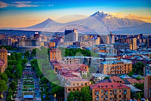 View of mountain Ararat and Yerevan city