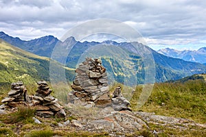 View from mountain in Austrian Alps at Grossglockner high alpine