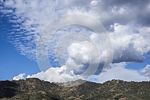 View of mountain and blue sky with clouds