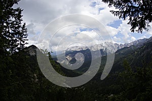 View of the mountain chain wetterstein in the bavarian alps