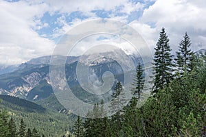 View of the mountain chain wetterstein in the bavarian alps