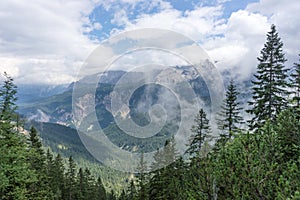 View of the mountain chain wetterstein in the bavarian alps