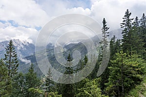 View of the mountain chain wetterstein in the bavarian alps