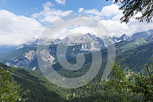 View of the mountain chain wetterstein in the bavarian alps