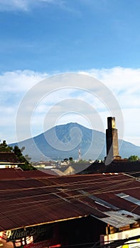 View Mountain with chimney in the morning against blue sky