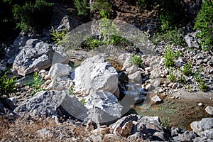 View of a mountain creek river in the rocks in Goynuk canyon in Antalya province, Turkey. View from above