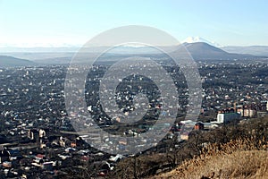 View on mountain Elbrus and city Pyatigorsk photo