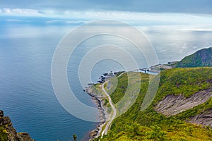 View from mountain at fjord wit bridge