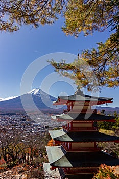 View of mountain Fuji in autumn Japon