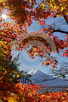 View of mountain Fuji in autumn Japon photo