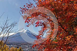 View of mountain Fuji in autumn Japon photo