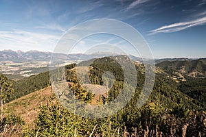 View from mountain glade bellow Slema hill in autumn Nizke Tatry mountains in Slovakia