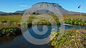 View of the mountain Herdubreid from the restplace Porsteinskali at the river Lindaa in Iceland,Europe photo
