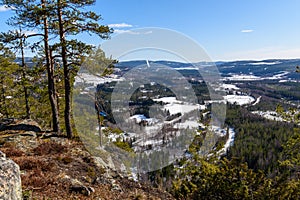 View from a mountain in the High Coast Area in Vasternorrland Sweden photo