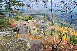 View from mountain Katzfels in Elbe Sandstone Mountains, Germany