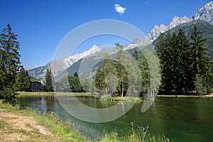 View of mountain lake in Alps