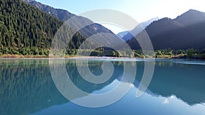 View of the mountain lake Issyk from a height.