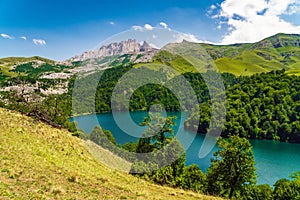 View on mountain lake MaralGol in Azerbaijan