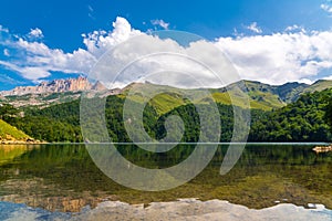 View on mountain lake MaralGol in Azerbaijan