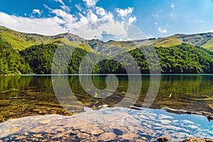 View on mountain lake MaralGol in Azerbaijan