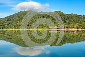 View of mountain lake with reflecting on the surface of a lake i