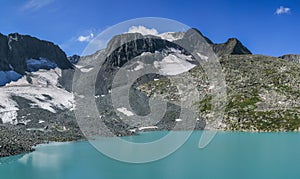 View of a mountain lake on a sunny summer day