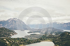 View of mountain lakes in, Bariloche Argentina