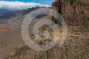 View of the mountain landscape from Degollada de Las Yeguas. Gran Canaria in Spain.
