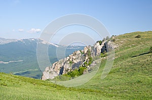 View of mountain landscape from the height of the mountain range
