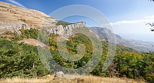 View of mountain landscape from the height of the mountain range