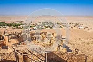 View of mountain oasis Chebika, Sahara desert, Tunisia, Africa