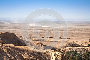 View of mountain oasis Chebika, Sahara desert, Tunisia, Africa