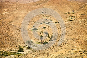 View of mountain oasis Chebika, Sahara desert, Tunisia