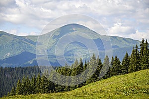 View of the mountain peak Hoverla or Goverla, the highest Ukraine Carpathian mountain.