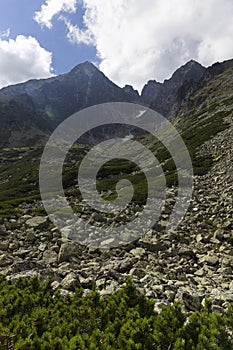 Pohľad na horské štíty a vysokohorskú krajinu Vysoké Tatry, Slovensko