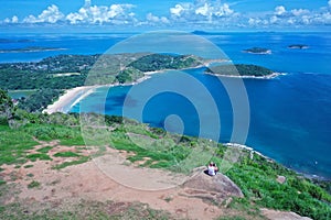 view from mountain on pha hin dam to see nai harn beach and promtep cape