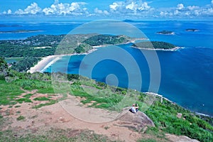 View from mountain on pha hin dam to see nai harn beach and promtep cape