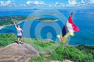 View from mountain on pha hin dam to see nai harn beach and promtep cape