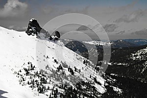 View of a mountain plain from a height.