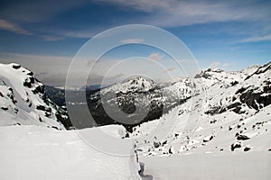 View of a mountain plain from a height.