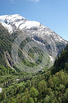 View from the mountain railway of the Kitzsteinhorn to the mountains Hohe Tauern