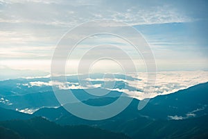 View of the mountain range and sea of mist in the morning